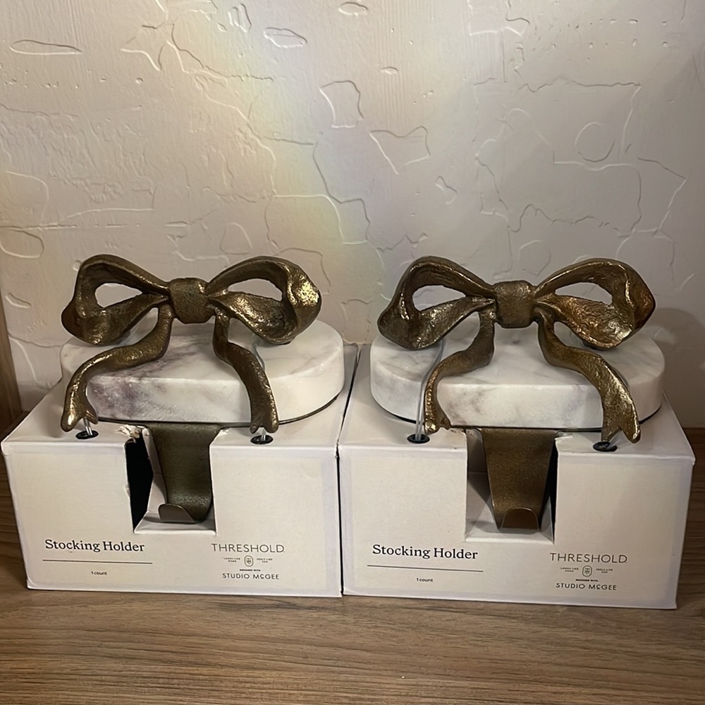 2 l Marble & Metal Bow Christmas Stocking Holder Gold - Threshold Studio McGee - Picture 4 of 7